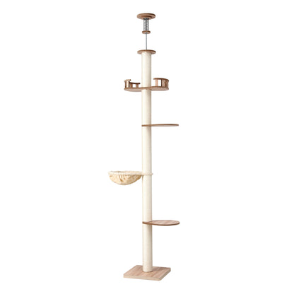 i.Pet Cat Tree Tower Floor to Ceiling Scratching Post 270cm Beige