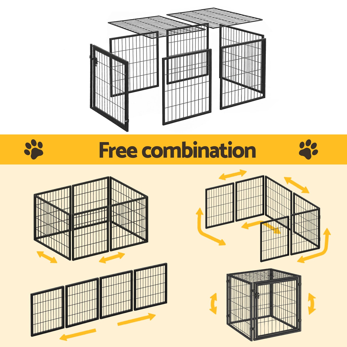 i.Pet Large Dog Crate Cage Playpen 129cm Puppy Pen Pet Enclosure Black