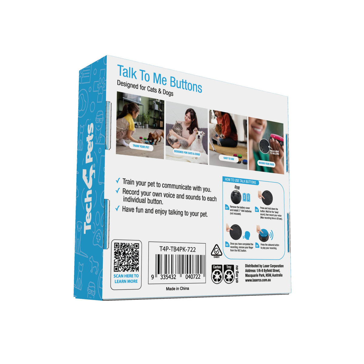 Tech4Pets 4-Pack Talking Buttons for Interactive Pet Communication