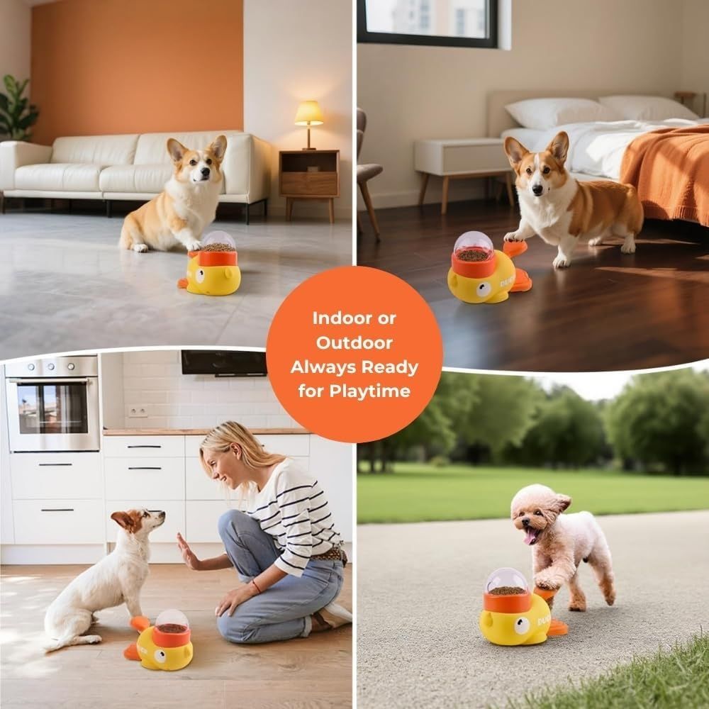 Duck Cat Treat Dispenser, Anti-Slip Interactive Slow Feeder Puzzle Toy for Dogs & Cats with 3 Challenge Lids to Train Problem-Solving Skills and IQ Training