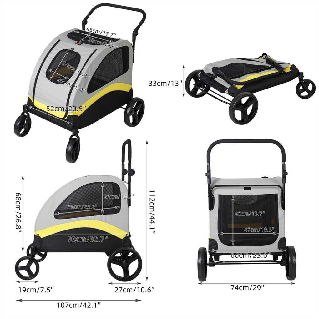 XL Dog Stroller Pet Pushchair Foldable Travel Cart