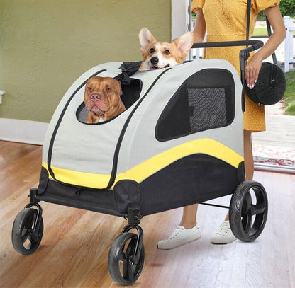 Dog Stroller w/ Divider, Foldable Pet Cart