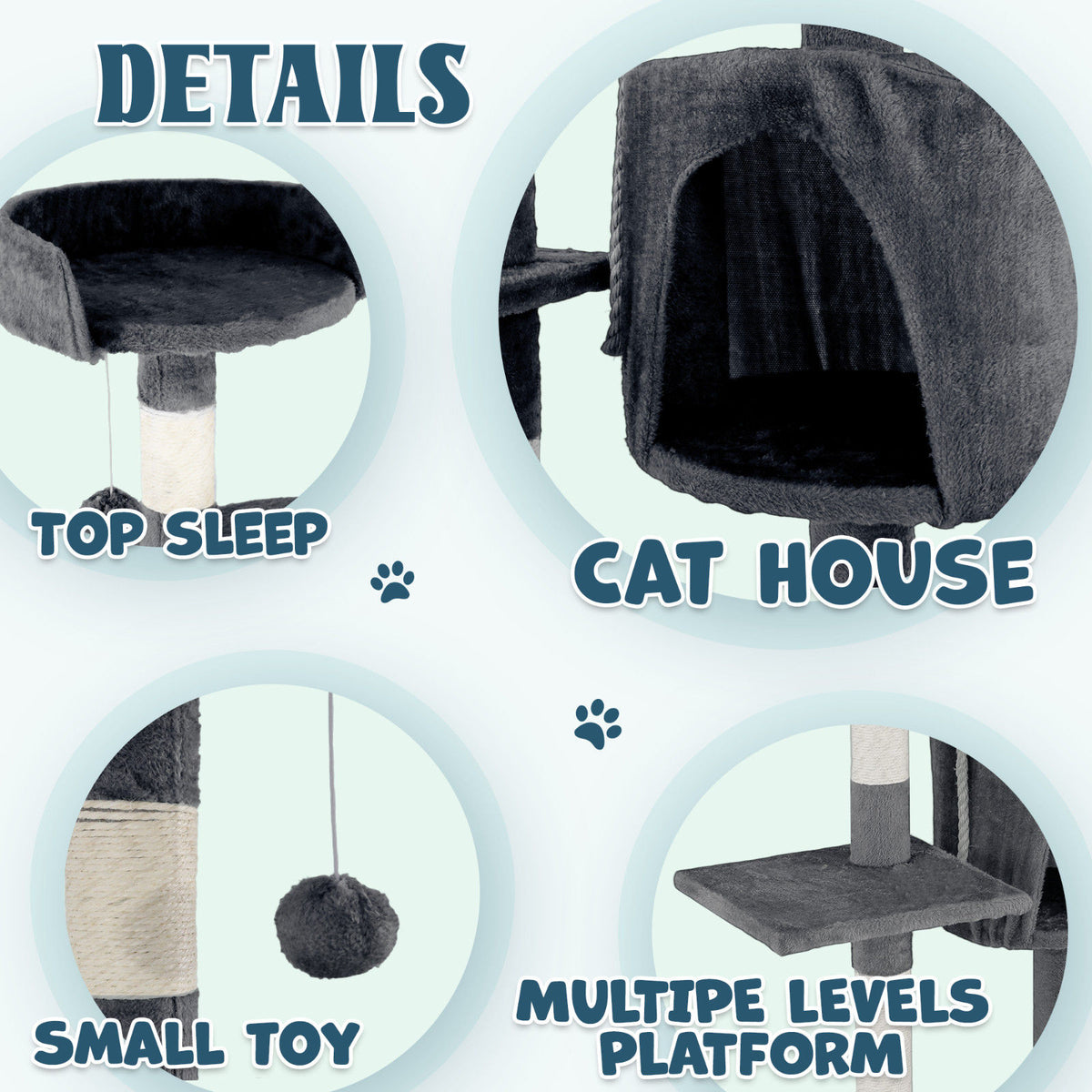 Cat Tower Tree Scratching Post Dark Grey Condo 112cm