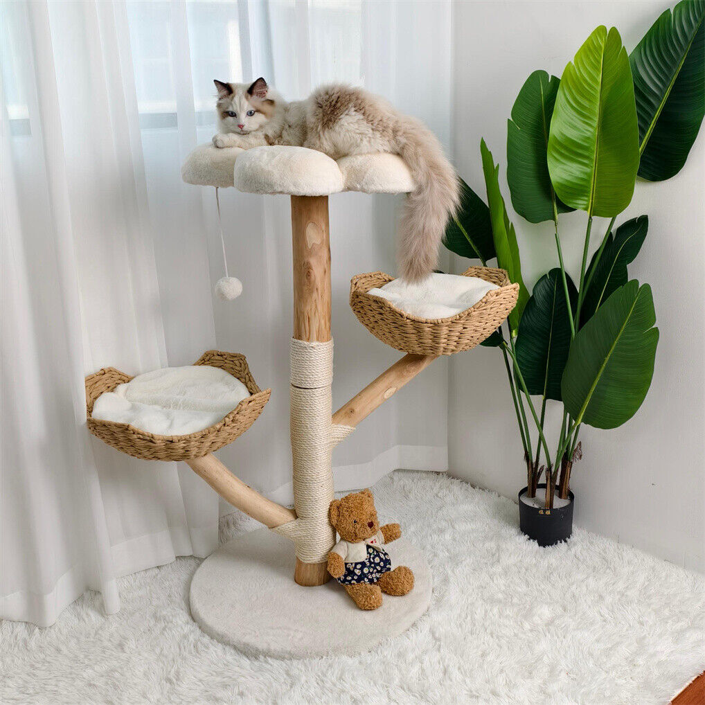 Cat Tree Scratcher Plush Sisal Willow Wood w Basket Cushion