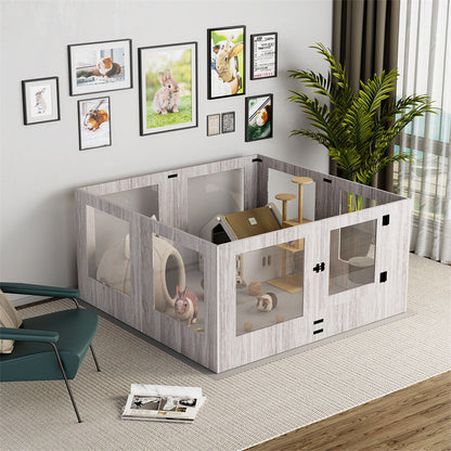 Indoor Dog Pen Tempered Glass Kennel w/ Pad