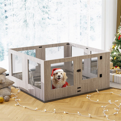 Indoor Dog Pen Tempered Glass Kennel w/ Pad
