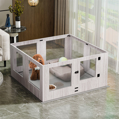Indoor Dog Pen Tempered Glass Kennel w/ Pad