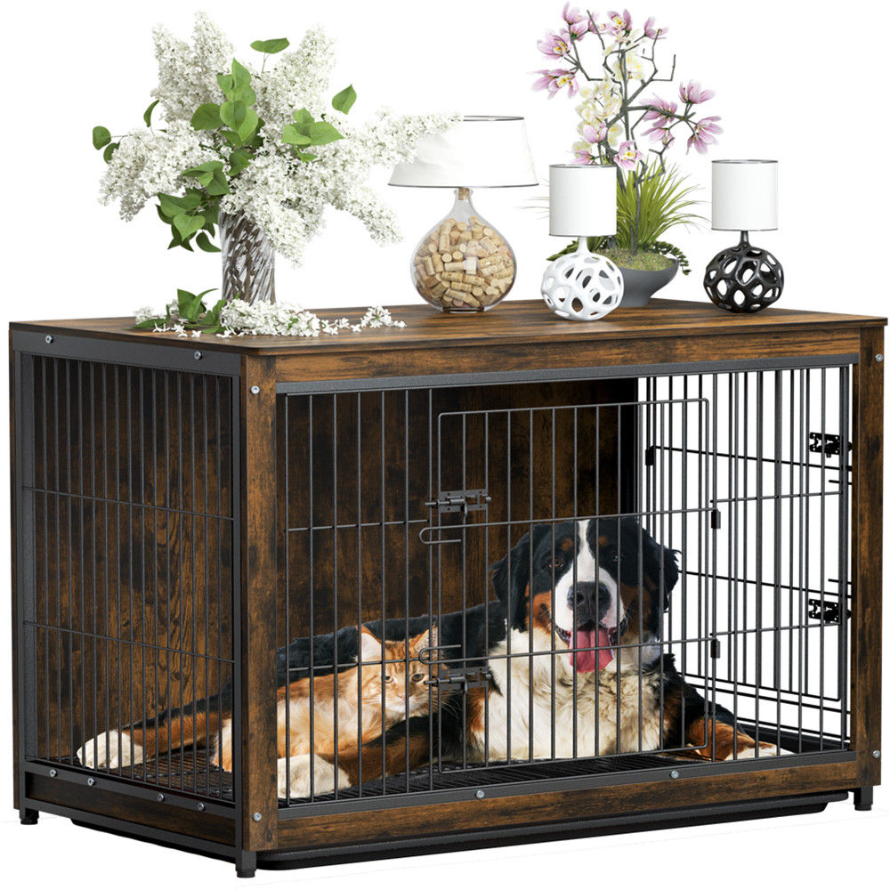 Large Wooden Dog Crate Kennel End Table Nightstand 100x59x74cm