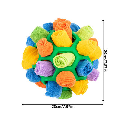 Orange Ball And Colorful Strips Of Fabric Interactive Pet Snuffle Ball - Treat-Dispensing Toy for Dogs and Cats, 20 cm TPR and Felt Fabric for Mental Stimulation