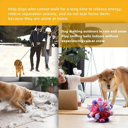 Orange Ball And Colorful Strips Of Fabric Interactive Pet Snuffle Ball - Treat-Dispensing Toy for Dogs and Cats, 20 cm TPR and Felt Fabric for Mental Stimulation