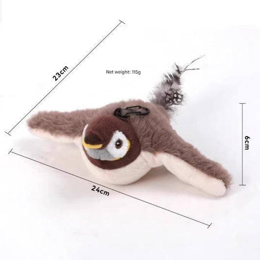 Interactive Flapping Wing Bird Toy for Cats & Dogs,Motion Activated with Sound(Lomi Brown Sparrow)