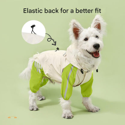 Colorblock (White Green) Dog Raincoat - Waterproof with Hood and Reflective Strips (Size L)
