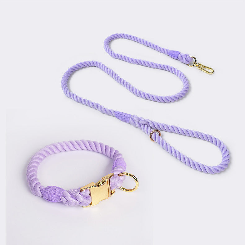 Handmade Rope Dog Collar and Leash Set - Colorful Woven Cotton Cotton (Purple - Size S)