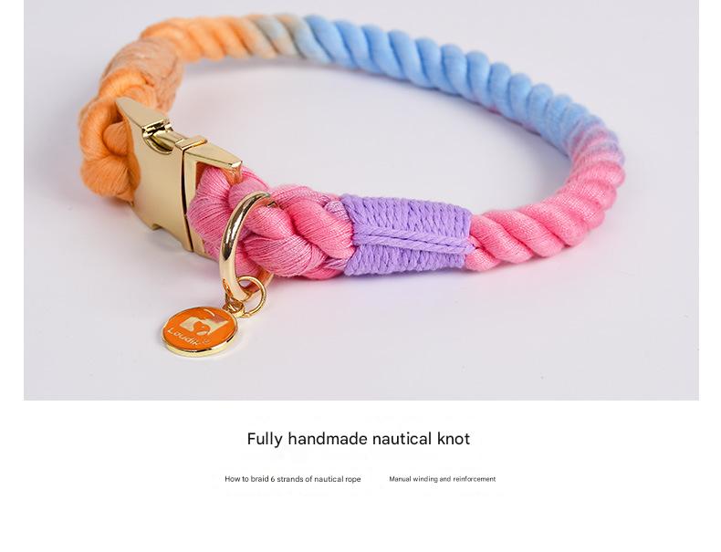 Handmade Rope Dog Collar and Leash Set - Colorful Woven Cotton Cotton (Mint green - Size M)
