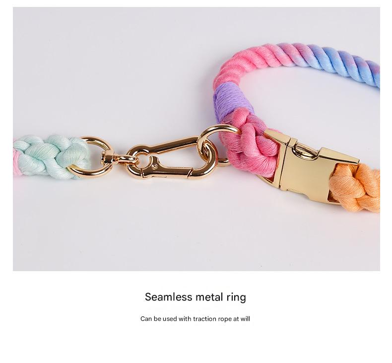 Handmade Rope Dog Collar and Leash Set - Colorful Woven Cotton Cotton (Sky blue - Size M)