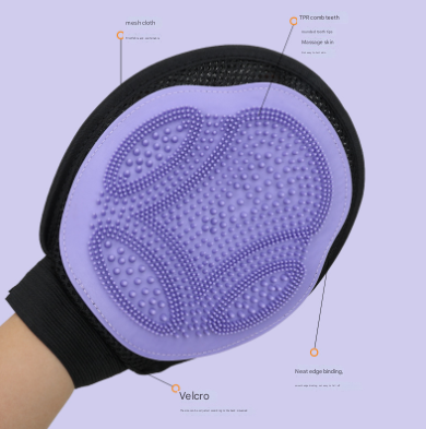 Purple 3-Pack Gentle Pet Grooming Glove - Deshedding, Bathing & Massage Mitt for Dogs & Cats, Breathable & Adjustable