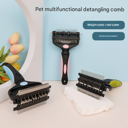 Blue and Black Professional 3-in-1 Pet Grooming Tool - Dematting Rake, Deshedding Comb & Finishing Brush for Dogs & Cats