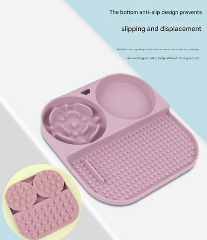 2 Pcs Green 3-in-1 Silicone Pet Slow Feeder & Lick Mat with Water Bowl - Non-Slip Design for Dogs & Cats