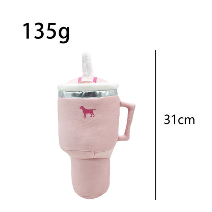 Pink Plush Travel Mug Squeaky Dog Toy - Soft Polyester Chew Toy for Boredom Relief & Interactive Fun - 31cm