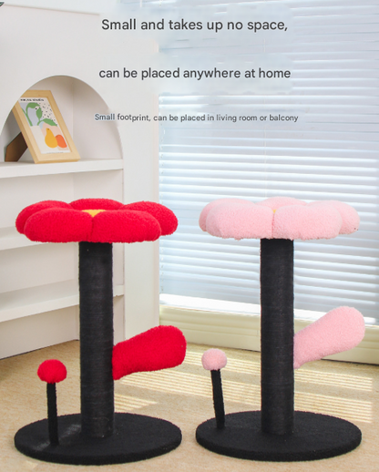 Red and Black Adorable Flower Cat Tree - Plush Perch, Sisal Scratching Post & Spring Ball Toy