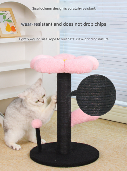 Red and Black Adorable Flower Cat Tree - Plush Perch, Sisal Scratching Post & Spring Ball Toy