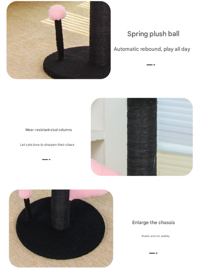 Red and Black Adorable Flower Cat Tree - Plush Perch, Sisal Scratching Post & Spring Ball Toy