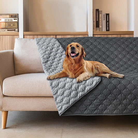 Grey 2-Sided Waterproof Pet Sofa Cover - Dog Bed Protector Blanket for Furniture, Couches & Car Seats (130x200cm, Machine Washable)