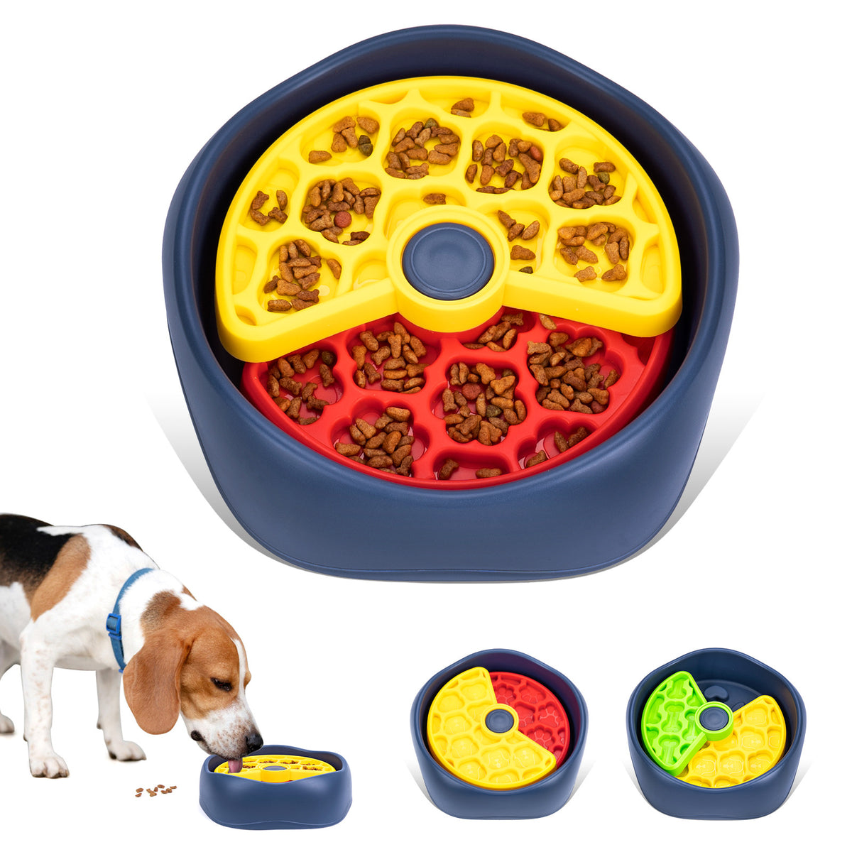 Red,Yellow and Blue Interactive Dog Puzzle Feeder Bowl - Slow Eating & Mental Stimulation Toy for Small Medium Breeds