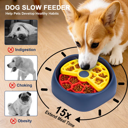 Red,Yellow and Blue Interactive Dog Puzzle Feeder Bowl - Slow Eating & Mental Stimulation Toy for Small Medium Breeds