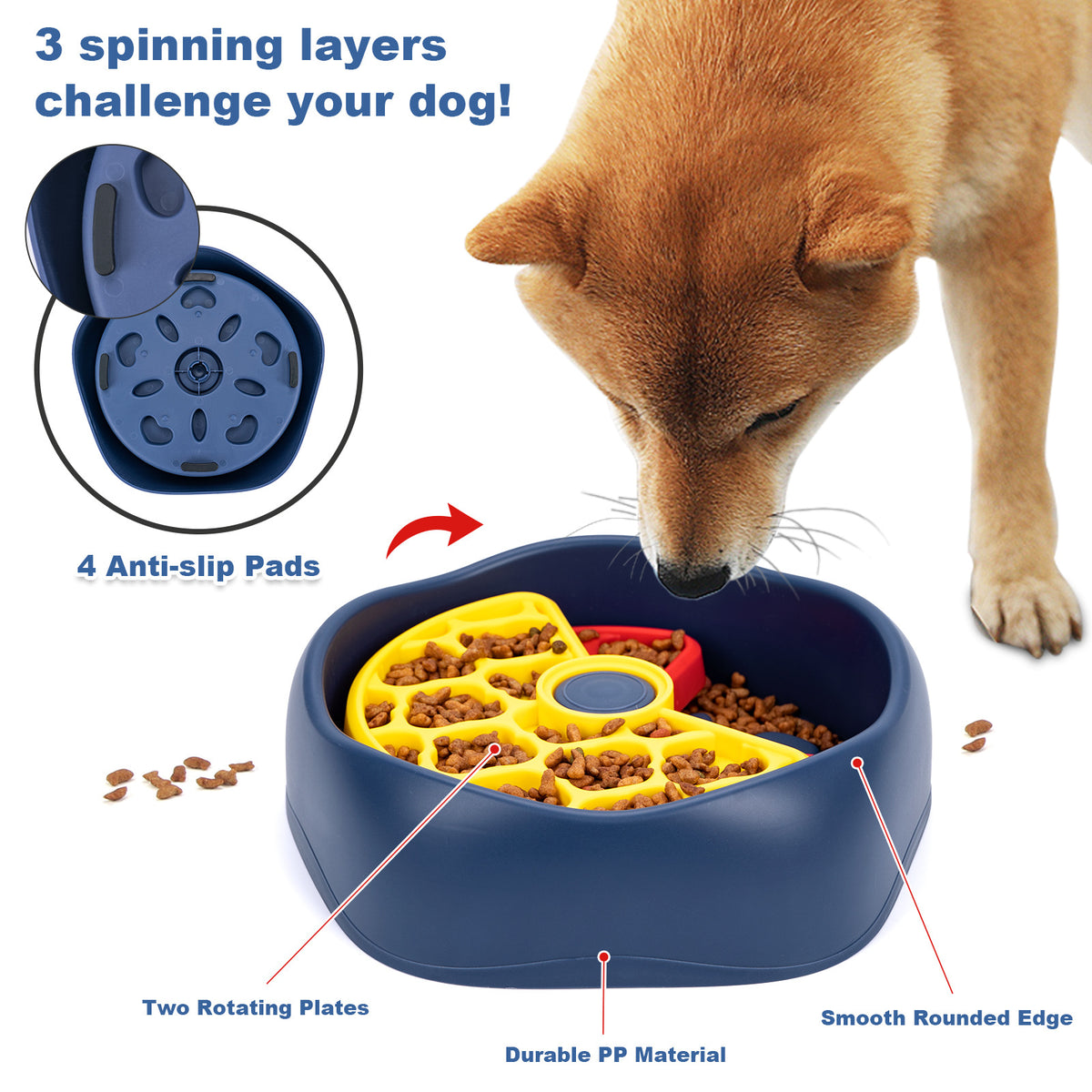 Red,Green and Blue Interactive Dog Puzzle Feeder Bowl - Slow Eating & Mental Stimulation Toy for Small Medium Breeds