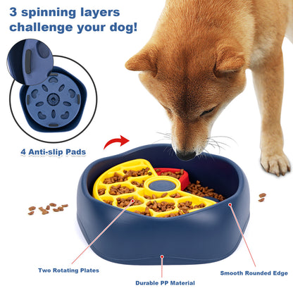 Yellow,Green and Blue Interactive Dog Puzzle Feeder Bowl - Slow Eating & Mental Stimulation Toy for Small Medium Breeds