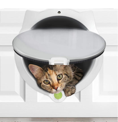 White 4-Way Locking Cat Flap Door - Pet Entry Portal for Interior Doors, Walls & Cabinets