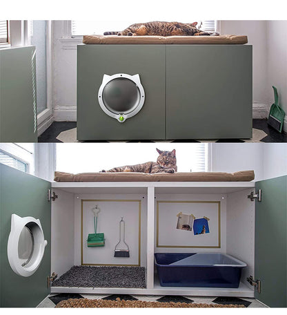 Black 4-Way Locking Cat Flap Door - Pet Entry Portal for Interior Doors, Walls & Cabinets