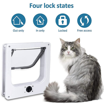 Size M White 4-Way Locking Pet Flap Door for Cats and Small Dogs - Weatherproof Magnetic Cat Door