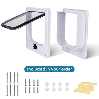 Size M White 4-Way Locking Pet Flap Door for Cats and Small Dogs - Weatherproof Magnetic Cat Door