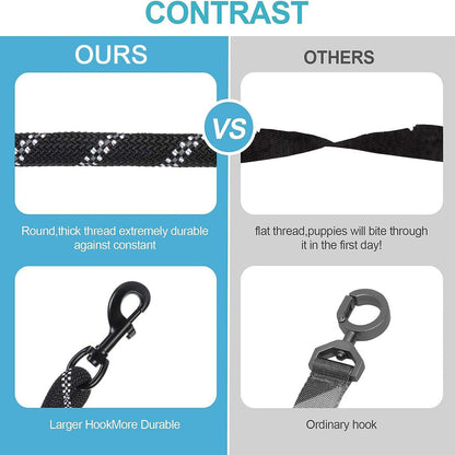 Blue 3-in-1 Tangle-Free Dog Leash for 1-3 Dogs - Heavy Duty Bungee Coupler with Reflective Stitching & Padded Handle