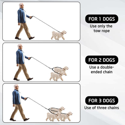Green 3-in-1 Tangle-Free Dog Leash for 1-3 Dogs - Heavy Duty Bungee Coupler with Reflective Stitching & Padded Handle