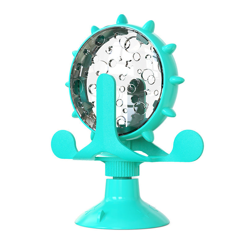 Blue Interactive Pet Treat Dispenser - Spinning Wheel Food Puzzle Toy for Cats & Dogs with Suction Cup Base