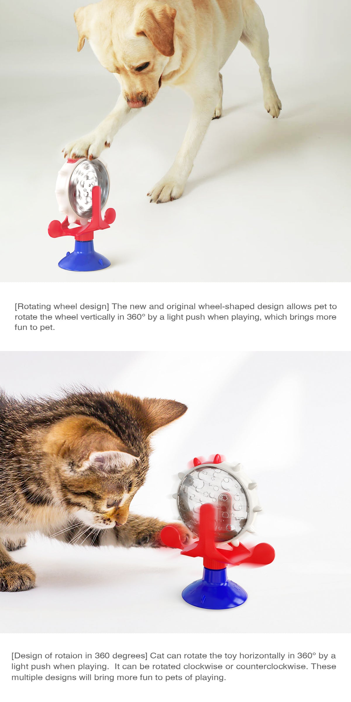 Yellow Interactive Pet Treat Dispenser - Spinning Wheel Food Puzzle Toy for Cats & Dogs with Suction Cup Base