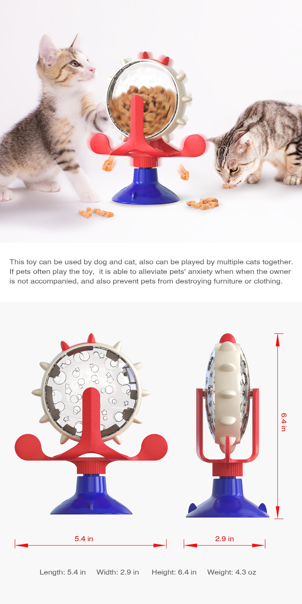 Yellow Interactive Pet Treat Dispenser - Spinning Wheel Food Puzzle Toy for Cats & Dogs with Suction Cup Base