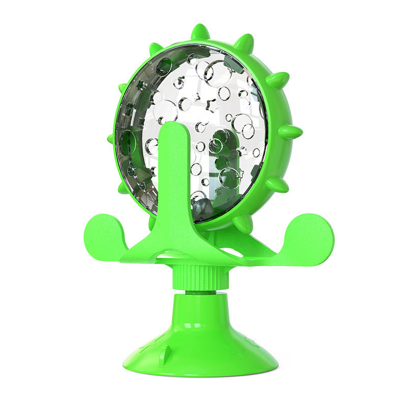 Green Interactive Pet Treat Dispenser - Spinning Wheel Food Puzzle Toy for Cats & Dogs with Suction Cup Base