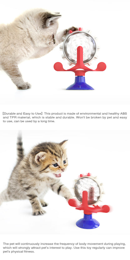 Green Interactive Pet Treat Dispenser - Spinning Wheel Food Puzzle Toy for Cats & Dogs with Suction Cup Base