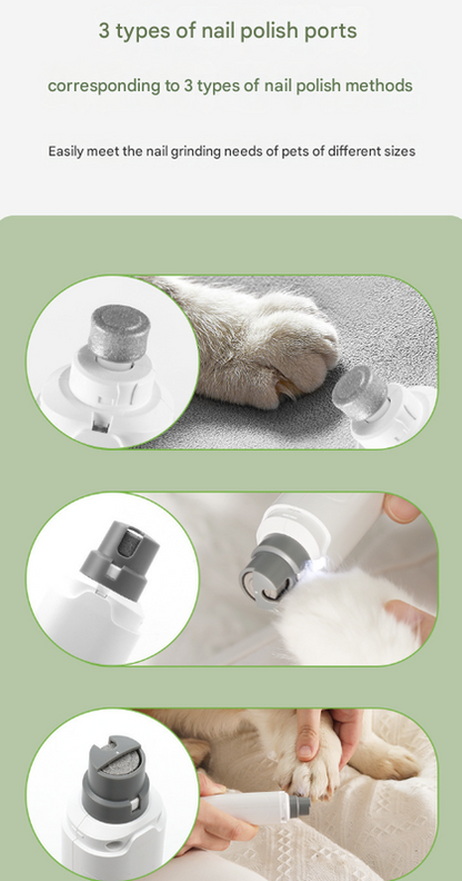 White Quiet Electric Pet Nail Grinder with LED Light - 2-Speed USB-C Rechargeable Trimmer for Dogs & Cats Grooming