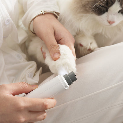 White Quiet Electric Pet Nail Grinder with LED Light - 2-Speed USB-C Rechargeable Trimmer for Dogs & Cats Grooming