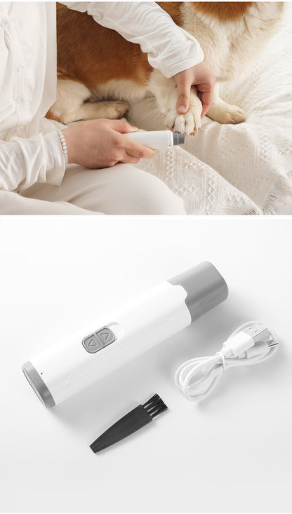 White Quiet Electric Pet Nail Grinder with LED Light - 2-Speed USB-C Rechargeable Trimmer for Dogs & Cats Grooming