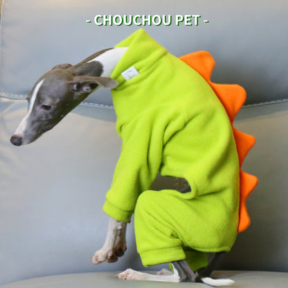 XL Adorable Dinosaur Fleece Dog Jumpsuit - Warm Winter Pajamas for Whippets & Italian Greyhounds