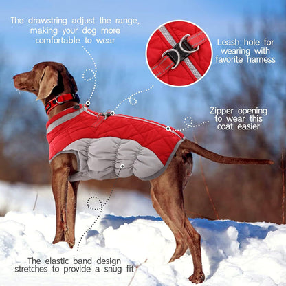 M Red Grey Premium Winter Puffer Dog Coat - Windproof & Fleece-Lined Jacket for Cold Weather