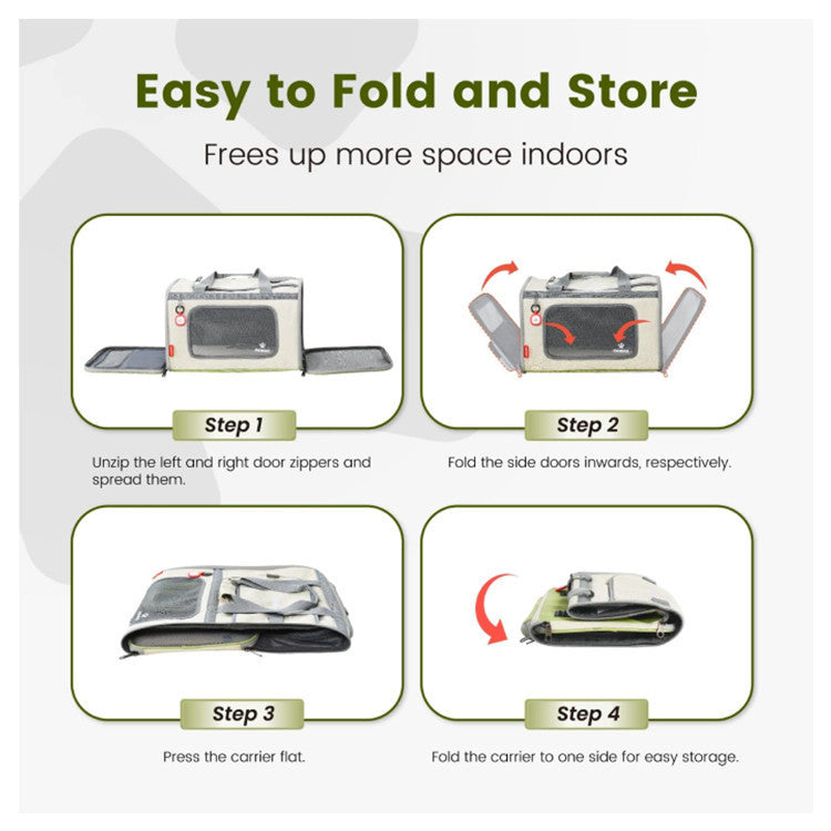 Gray Green Lightweight Foldable Pet Carrier with Straps