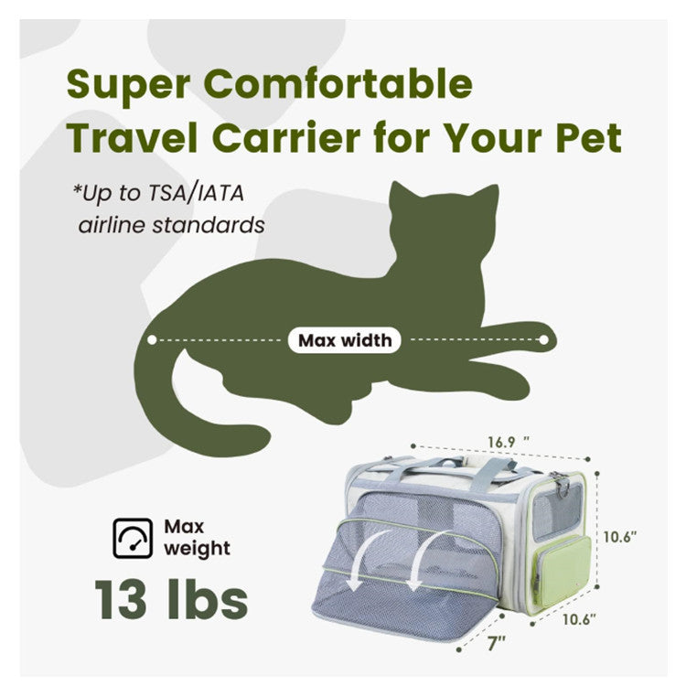 Gray Green Lightweight Foldable Pet Carrier with Straps