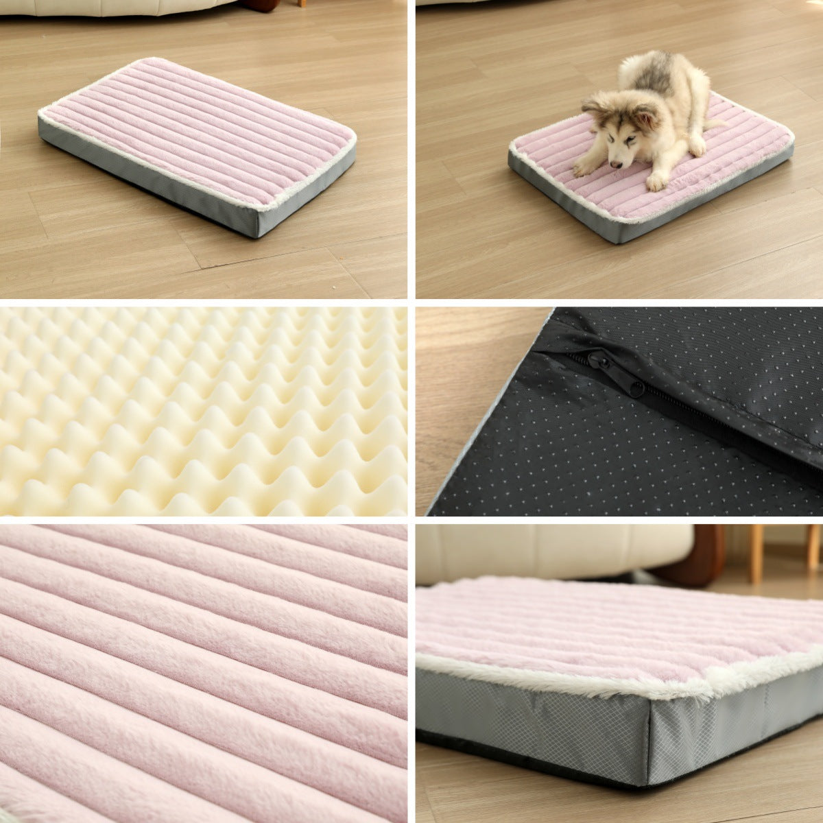 2-Piece Grey Sponge large pet bed - plush dog mat, detachable, washable, anti-slip base(50*40*8cm)